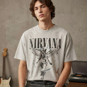 Topman Men's Nirvana In Utero Graphic T-Shirt Boxy Distressed Grey M